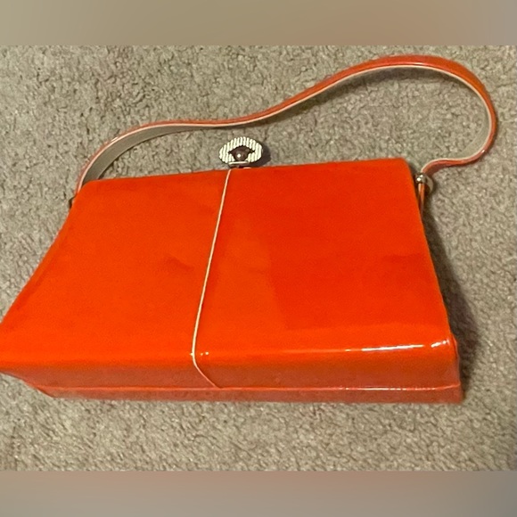 Handbags - 1960's Vintage Orange Patent Frame Purse